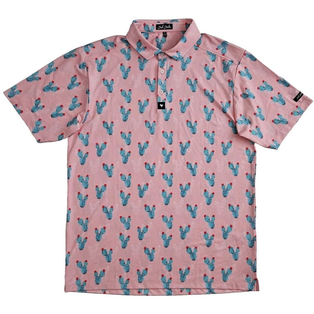 Bad Birdie (Mens Size XL)‎ Performance Pink Cactus Cacti Golf Polo Shirt Stretch